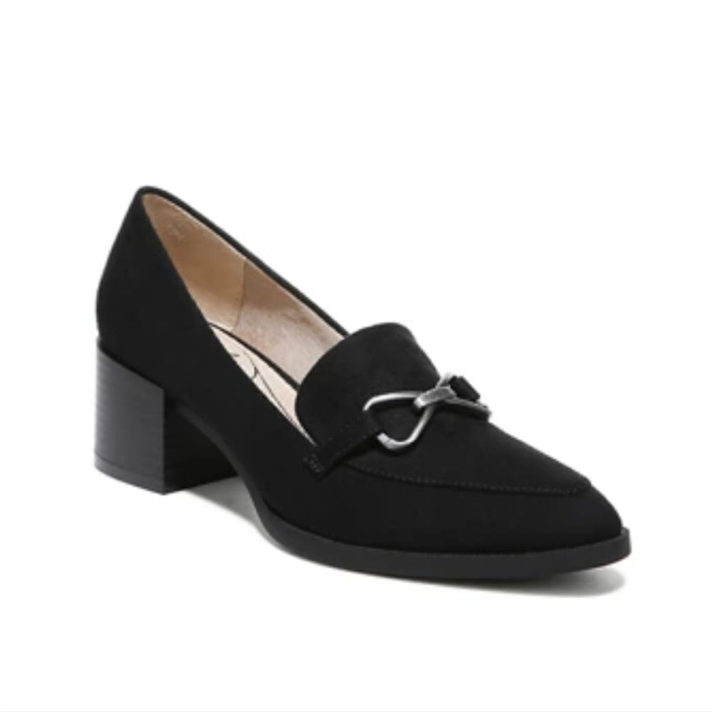 New LifeStride Devyn 2 Block Heel Loafer Black velvety suede fabric size 7